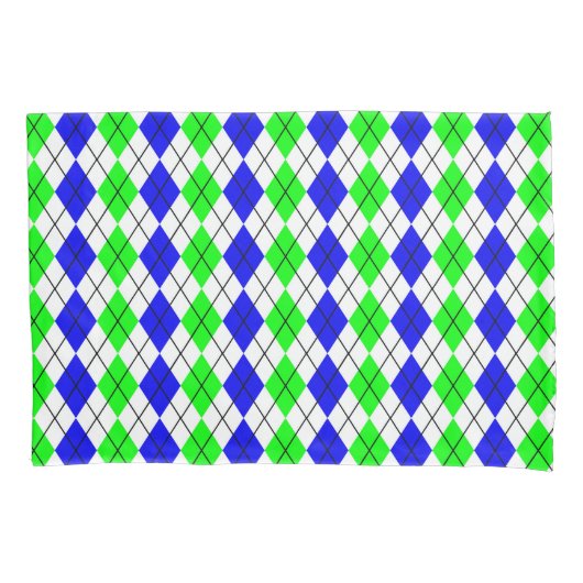 Blauw Groen Wit Argyle Diamant Design Kussensloop (Voorkant)