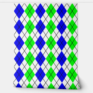 Blauw Groen Wit Argyle Diamant Ontwerp Behang