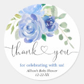 Blauw groen wit bloemen dank u ronde sticker (Voorkant)