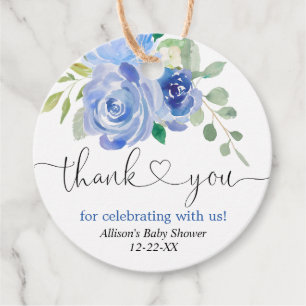Blauw groen wit bloemen dank u voor tags bedankjes labels