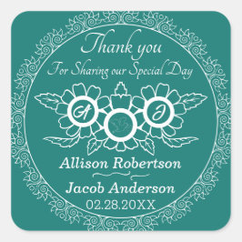 Blauw Groen & Wit Bruiloft classic ronde sticker