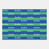 Blauw Groen Wit Gepersonaliseerd Inpakpapier (Voorkant)