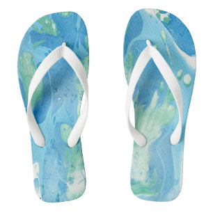 Blauw Groen Wit Moderne Abstracte Kunst Teenslippers