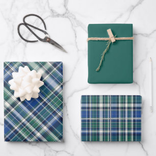 Blauw, Groen & Wit Plaid Inpakpapier Vel