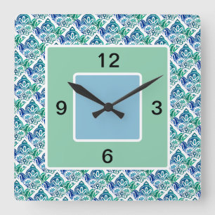 Blauw Groen Wit Vierkant, Wandklok Vierkante Klok