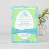 Blauw groen witte Floral Sip en zie Uitnodiging (Staand voorkant)