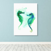 Blauw groen zeepaardjes wit canvas zeepaardje (Insitu (Houten vloer))