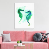 Blauw groen zeepaardjes wit canvas zeepaardje afdruk (Insitu (Woonkamer))