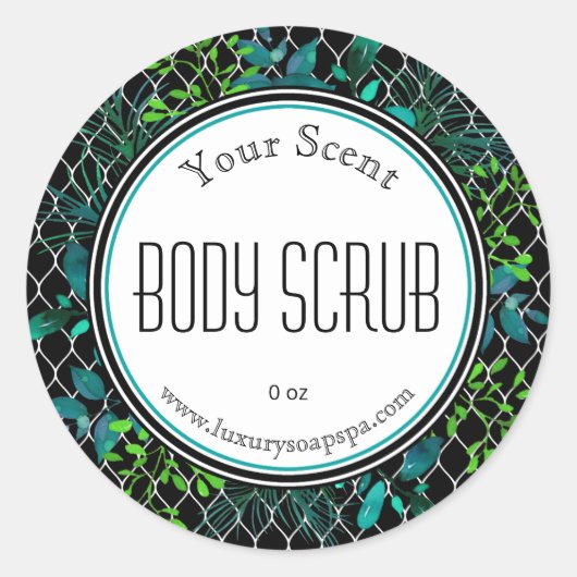 Blauw groen zwart blad body scrub labels (Voorkant)