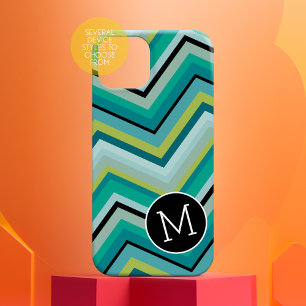 Blauw Groen Zwart Chevron Patroon Eenvoudig Monogr iPhone 16 Plus Hoesje