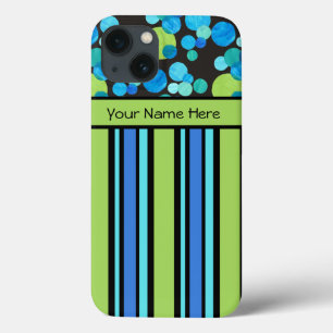 Blauw Groen Zwart Quirky Pattern en Stripes iPhone 13 Hoesje