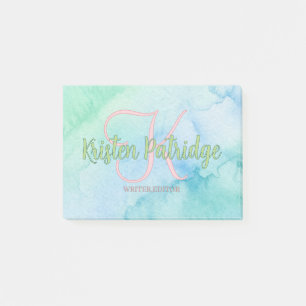 blauw groene aquarel redacteur schrijver naam mono post-it® notes