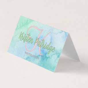 blauw groene aquarel redacteur schrijver naam mono visitekaartjes