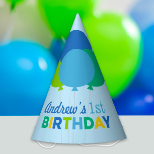 Blauw Groene Ballonnen Jongens Verjaardagsfeestje Feesthoedjes