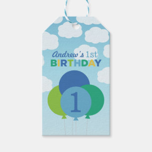 Blauw Groene Ballonnen Lucht Wolken Jongens Verjaa Cadeaulabel