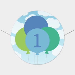Blauw Groene Ballonnen Lucht Wolken Jongens Verjaa Ronde Sticker