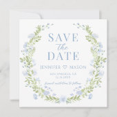 Blauw groene bloem Bewaar de Date foto uitnodiging (Voorkant)