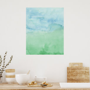 Blauw Groene Duo Waterverf Abstract Poster