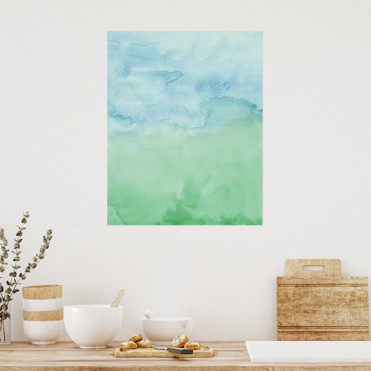 Blauw Groene Duo Waterverf Abstract Poster (Keuken)