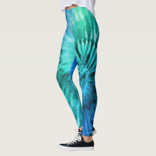 Blauw-groene en Blauwgroen Psychedelic Starburst-k Leggings