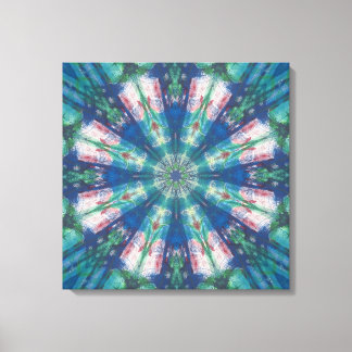 Blauw/Groene Mandala Canvas Afdruk