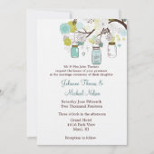 Blauw Groene Mason Jars Bloemen Wedding Kaart (Voorkant)