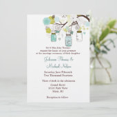 Blauw Groene Mason Jars Bloemen Wedding Kaart (Staand voorkant)