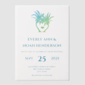 Blauw Groene Palm TrSimple Moderne Minimalistische Vellum Uitnodigingen (Voorkant)