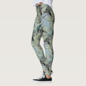 Blauw groene palmbladeren zwart leggings (Links)