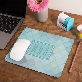 Blauw & Groene Schalen Monogram Mousepad Sjabloon Muismat
