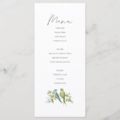 Blauw Groene Vogels Botanische Waterverf Bruiloft Menu (Voorkant)