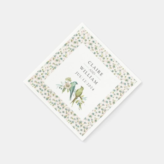 Blauw Groene Vogels Botanische Waterverf Bruiloft Servet (Hoek)