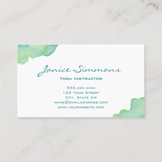 Blauw groene Waterverf Visitekaartje was (Achterkant)