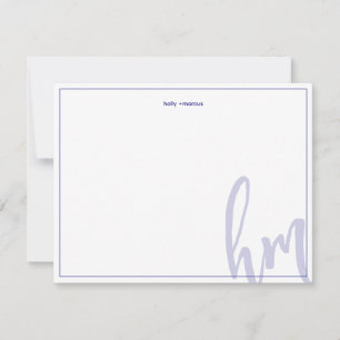 Blauw Groot Monogram Koppel Initiaal Eenvoudige Hu Notitiekaartje