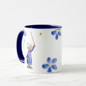 Blauw Grootmoeder Waterverf Bloemen 80ste Verjaard Mok (Voorkant links)