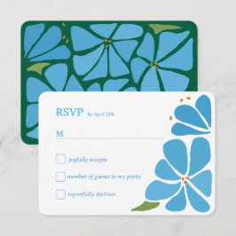 Blauw Groovy Bloemmotief Bruiloft RSVP Kaartje