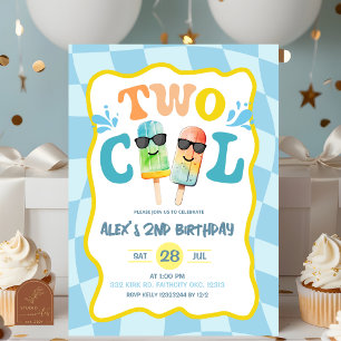 Blauw Groovy Twee Cool Popsicle Jongens Verjaardag Kaart