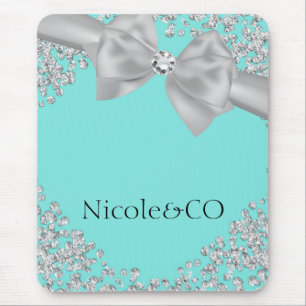 Blauw Grote Witte Boog Diamanten Glam Douane Muismat