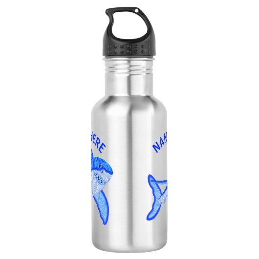 Blauw Grote Witte Haai Kleurrijk Zee Dier Waterfles (Achterkant)