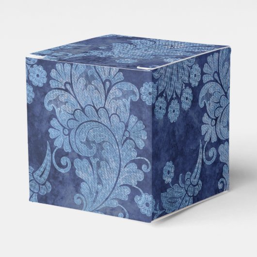 Blauw Grunge Damask Bedankdoosjes (Voorkant Zijde)
