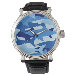 Blauw haaienpatroon horloge