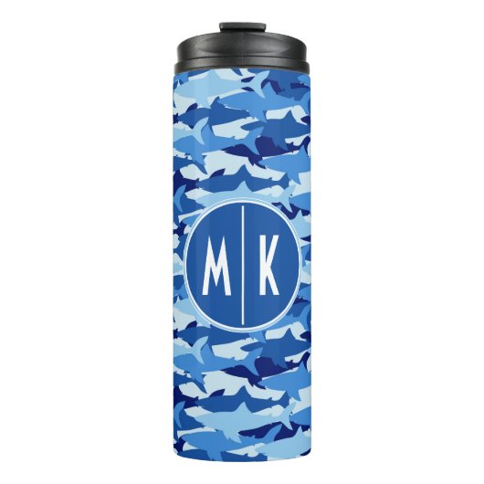 Blauw haaienpatroon | Monogram Thermosbeker (Voorkant)