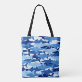 Blauw haaienpatroon | Monogram Tote Bag (Achterkant)