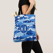 Blauw haaienpatroon | Monogram Tote Bag (Dichtbij)