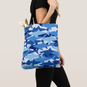 Blauw haaienpatroon tote bag (Dichtbij)