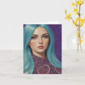 Blauw haar AI art blanco binnen alle gelegenheden Kaart (Gele Bloem)