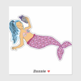Blauw Haar, Roze Staart Zeemeermin Lezen Sticker