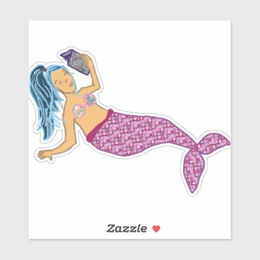 Blauw Haar, Roze Staart Zeemeermin Lezen Sticker (Vel)