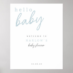 Blauw Hallo Baby Modern Baby shower Welkomstteken Poster