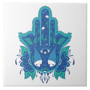 Blauw Hamsa-ontwerp Tegeltje